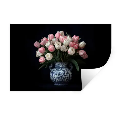 Bloemen - Roze - Tulpen - Vaas Muursticker klein -3d