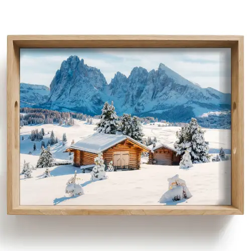 Winter - Huisje - Bergen - Uitzicht - Sneeuw Dienblad Rechthoek middel -z3d_shopping