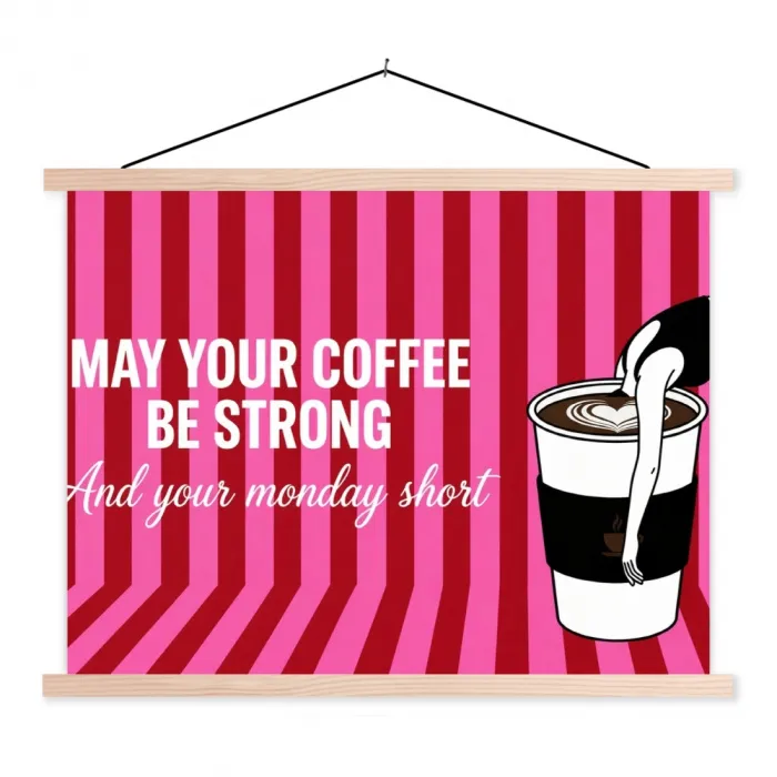 Roze - Strepen - Koffie - Maandag textielposter latten blank klein -3d