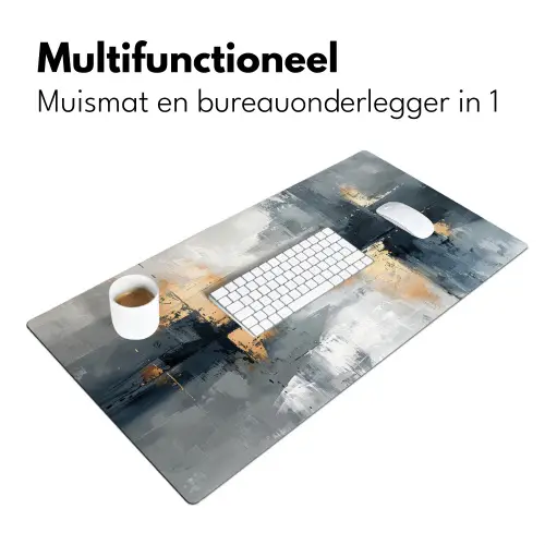 Kunst - Grijs - Goud - Abstract Muismat XXL klein -sfeer4