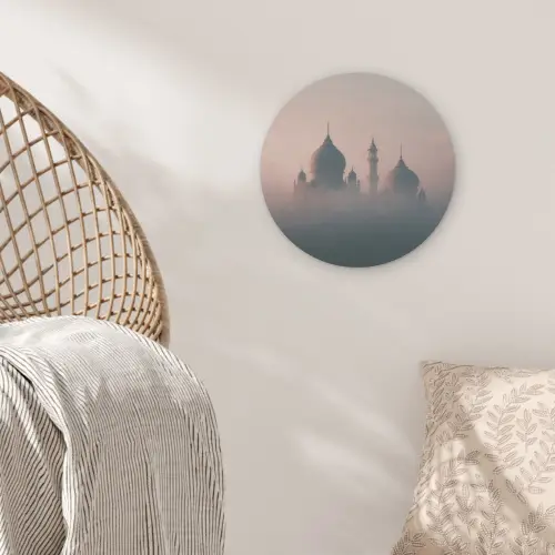 Moskee - Minaretten - mist - Islamitisch Akoestische PET Vilt - Rond klein -sfeer4