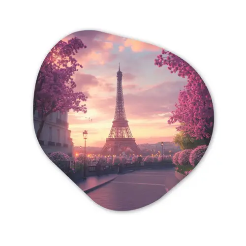 Eiffeltoren - Parijs - Roze Wandcirkel Organisch Aluminium middel -3d