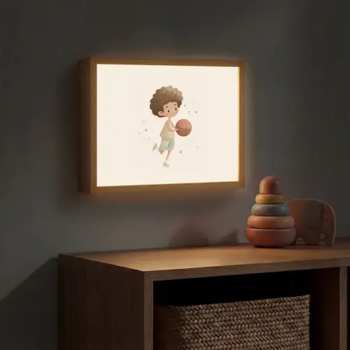 Beige - Jongen - Basketbal - Stippen Light Box met batterij (Wandlamp kind) middel -sfeer5_kind