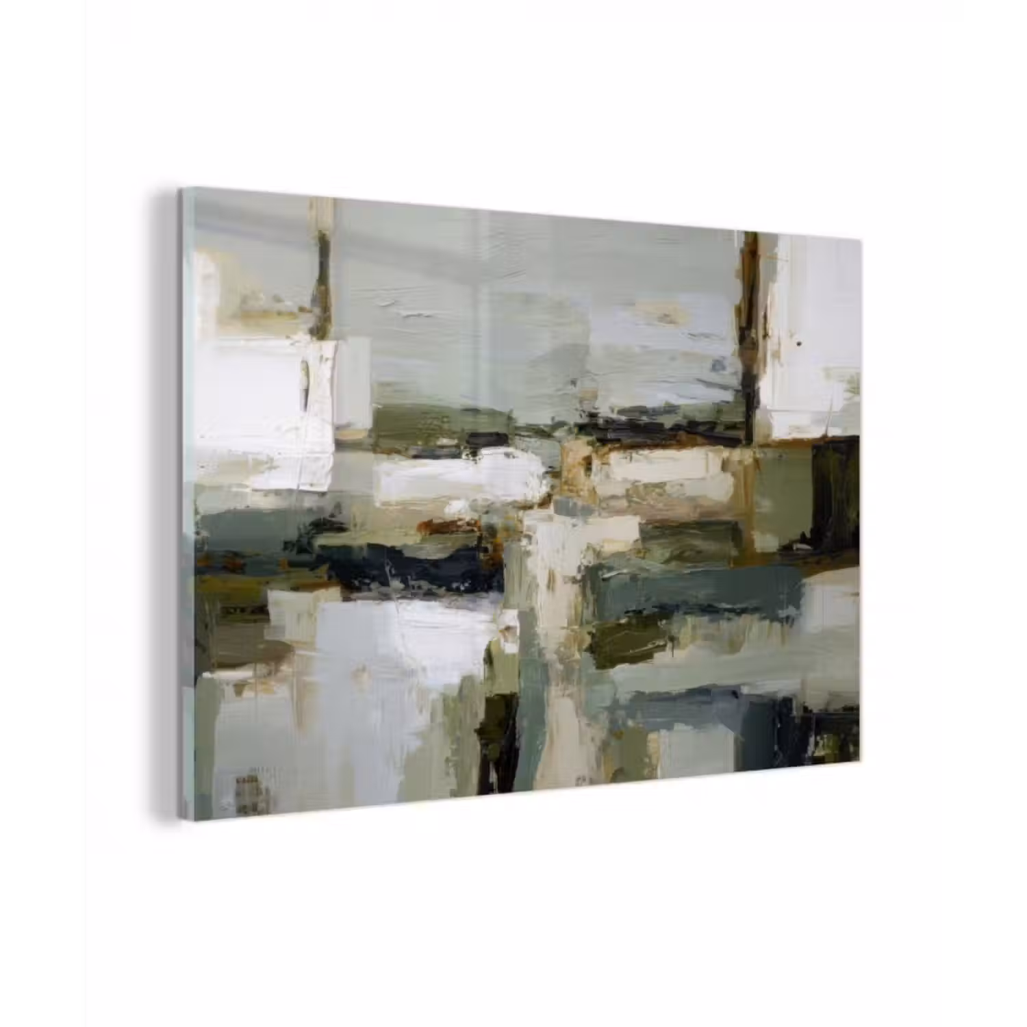 Glas schilderij - Penseelstreken - Groen - Abstract - Japandi