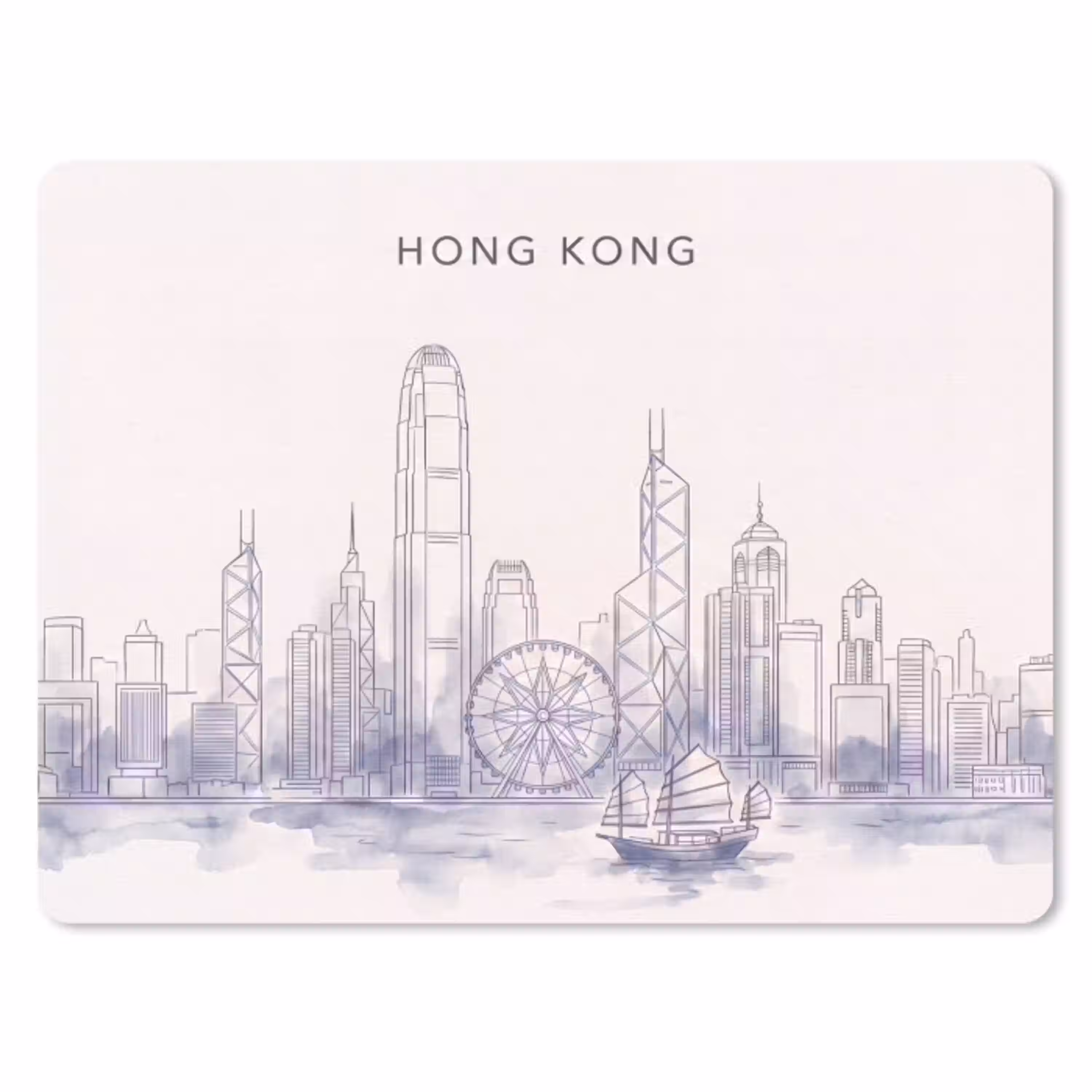 Stad - Skyline - Water - Lijntekening - Blauw muismat rubber klein -3d