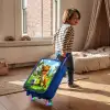 Dino met een voetbal in groen landschap Kinderkoffer - Blauw klein -sfeer1