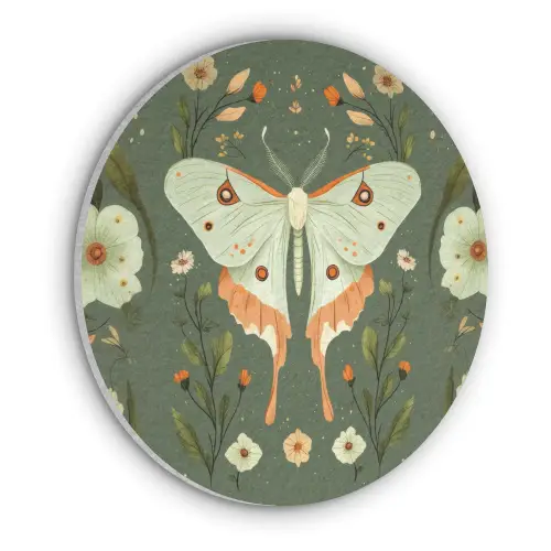 Bloemen - Bladeren - Olijfgroen - Vlinder Akoestische PET Vilt - Rond klein -3d