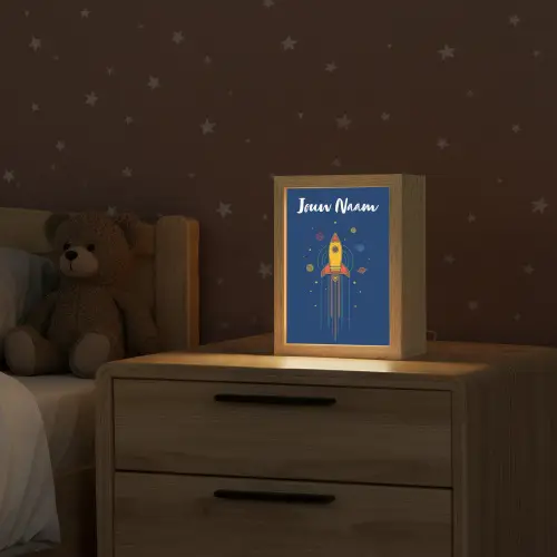 Raket - Blauw - Sterren Light Box met kabel (Kinderlampje) klein -sfeer1_kind