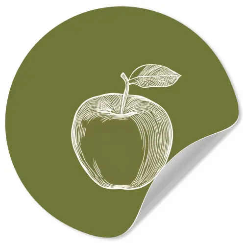 Lijntekening - Appel - Olijfgroen - Blaadje Wandcirkel behangsticker klein -3d