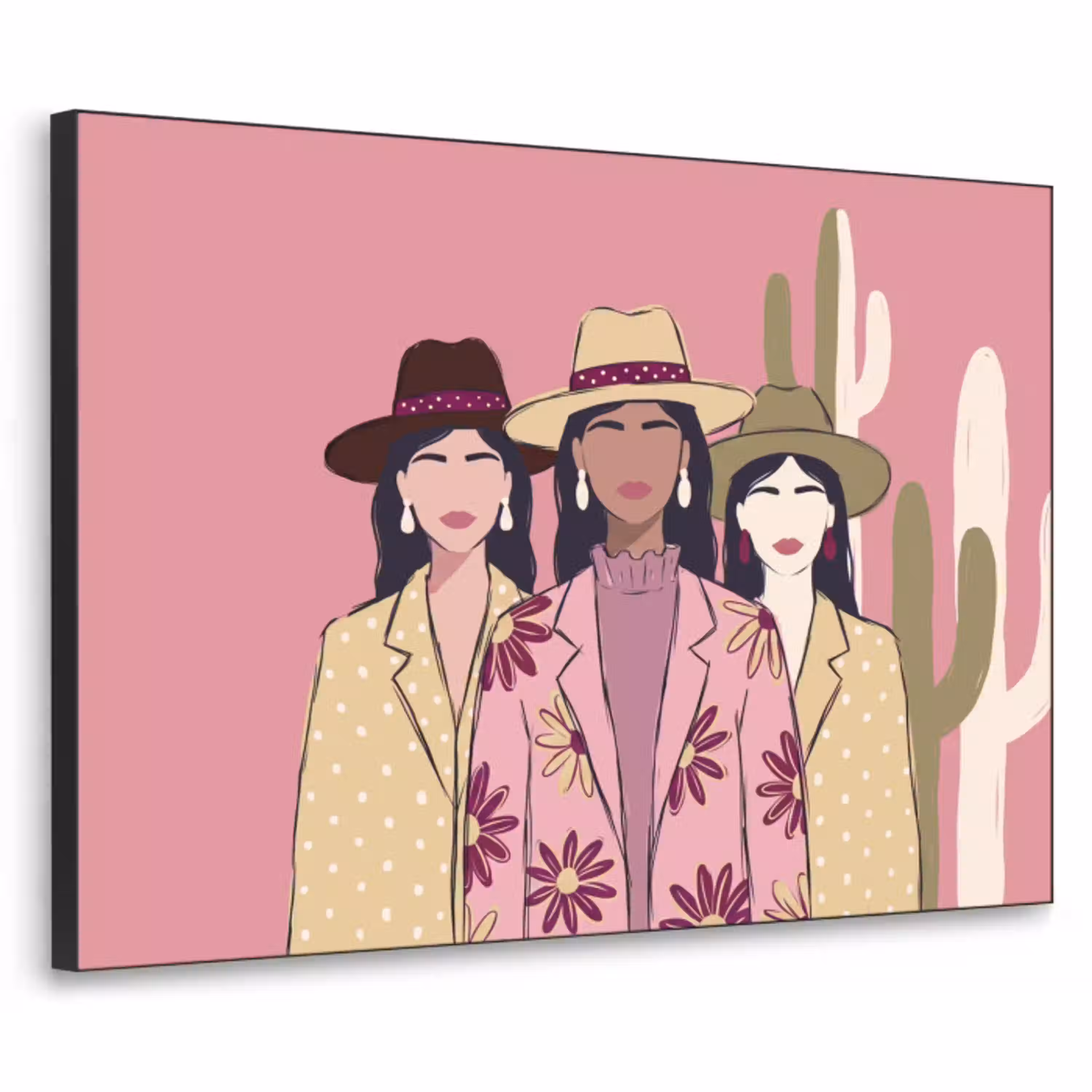 Mensen - Hoeden - Abstract - Roze - Portret Textielframe zwart klein -3d