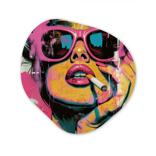 Portret - Vrouw - Abstract - Zonnebril Wandcirkel Organisch Forex 3mm klein -3d