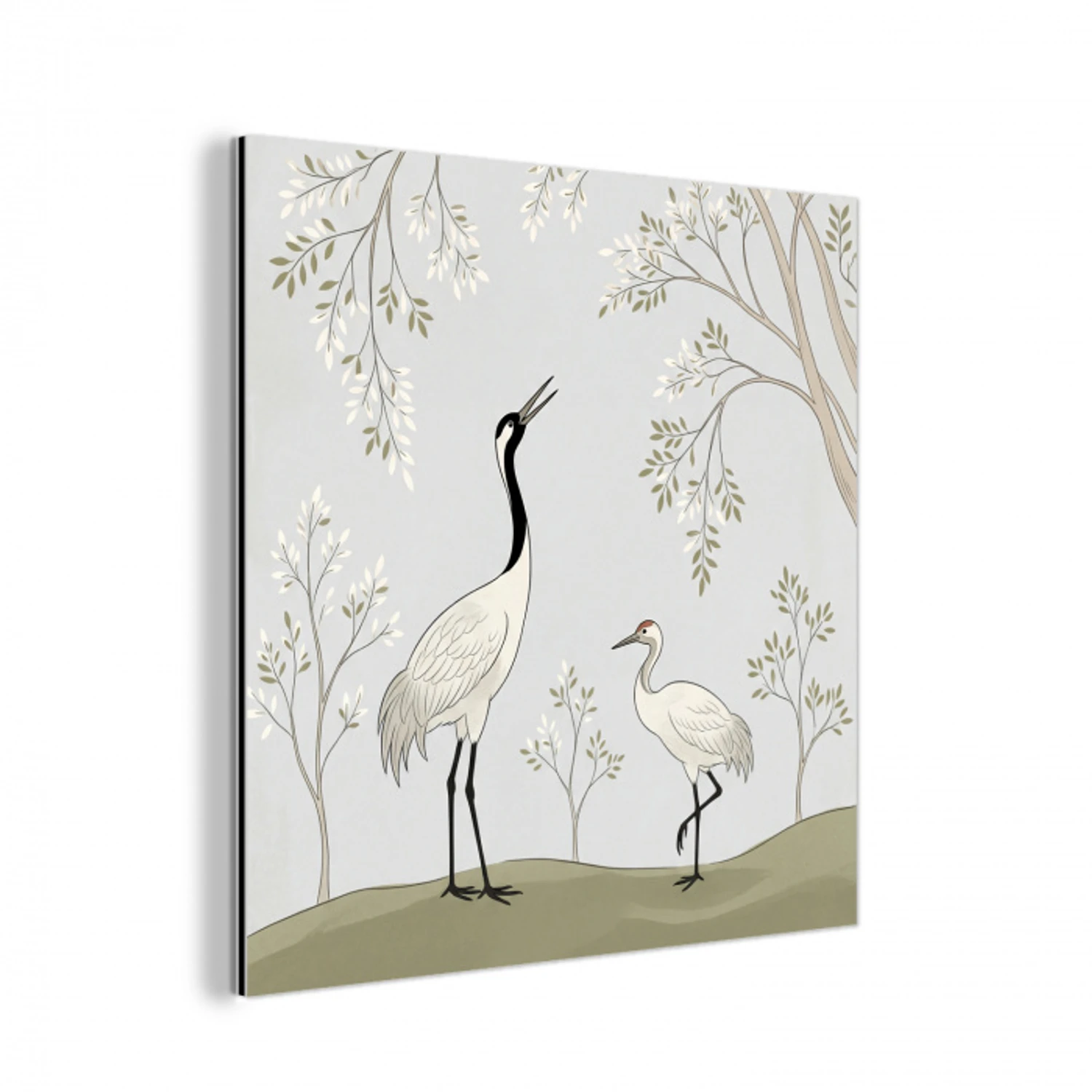 Minimalistisch - Kraanvogels - Blauw aluminium wit klein -3d