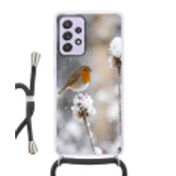 Roodborstje - Gedroogde bloem - Sneeuw - Winter - Vertederend Hoesje Samsung Galaxy A52 5G met koord klein -3d