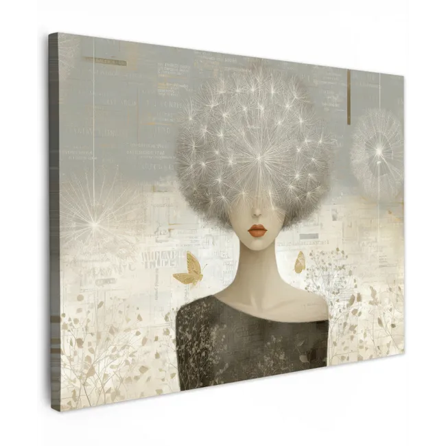 Canvas schilderij - Pluis - Vrouw - Beige