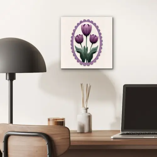Tulpen - Paars - Lijst - Bladeren aluminium wit klein -sfeer5