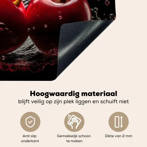 Kersen - Rood - Fruit - Water - Zwart Inductie beschemer met haakjes middel -ky-onderkant-nl