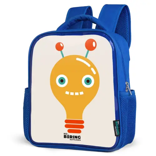 Gloeilamp robot met grote ogen Kinderrugzak - Blauw middel -schuin