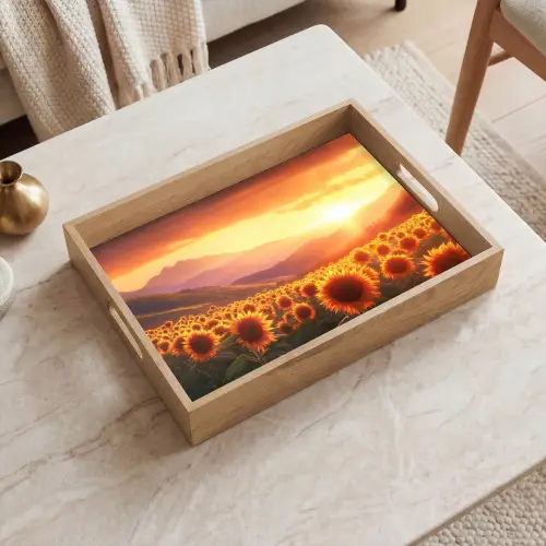 Zonnebloemen - Zonsondergang - Landschap Dienblad Rechthoek middel -sfeer1