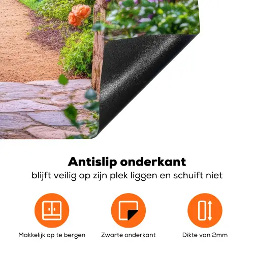 Doorkijk - Poort - Bloemen - Tuin Inductie beschermer vinyl 3mm middel -zzzzzzz-td-werking