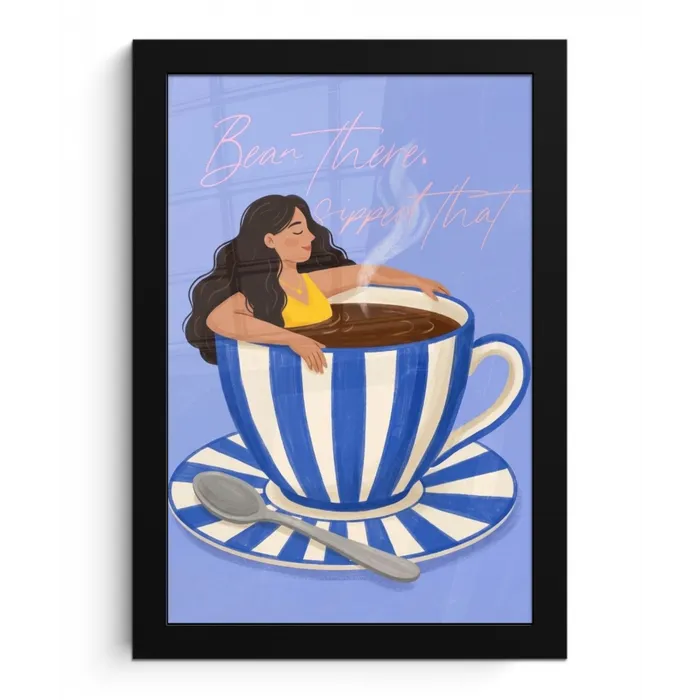 Mok - Koffie - Vrouw - Paars fotolijst zwart zonder passe partout klein -3d