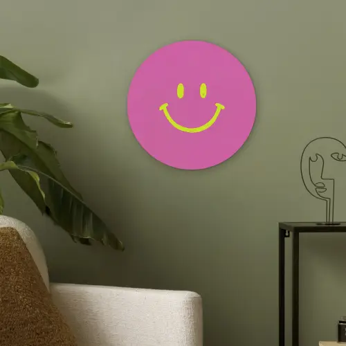 Smiley - Vrolijk - Roze Akoestische PET Vilt - Rond klein -sfeer2