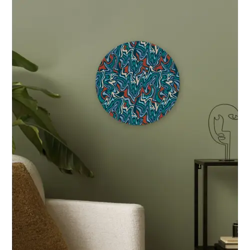 Golven - Retro - Blauw - Patroon Wandcirkel plexiglas klein 852 -sfeer3