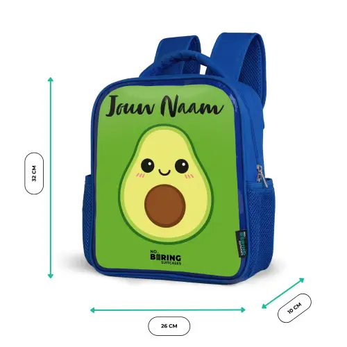 Kawai - Avocado - Groen Kinderrugzak - Blauw middel -productfoto_formaten