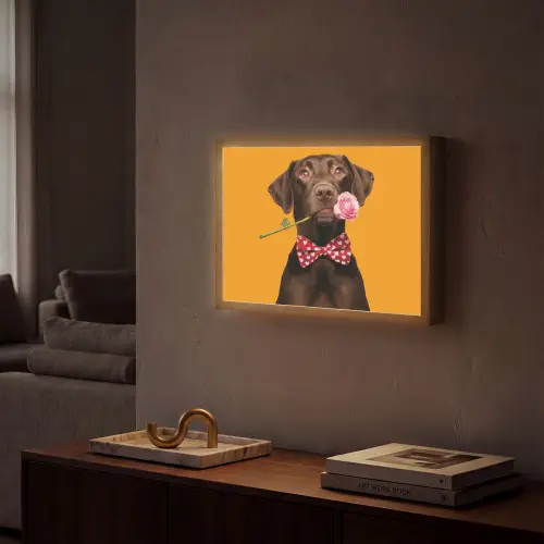 Hond - Oranje - Roos - Valentijn Light Box met batterij (Wandlamp) middel -sfeer1