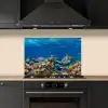 Onderwaterlandschap - Vissen - Schildpad - Blauw keuken achterwand spatscherm klein -sfeer1