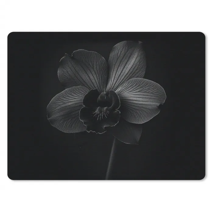 Zwart - Bloem - Orchidee muismat rubber klein -3d