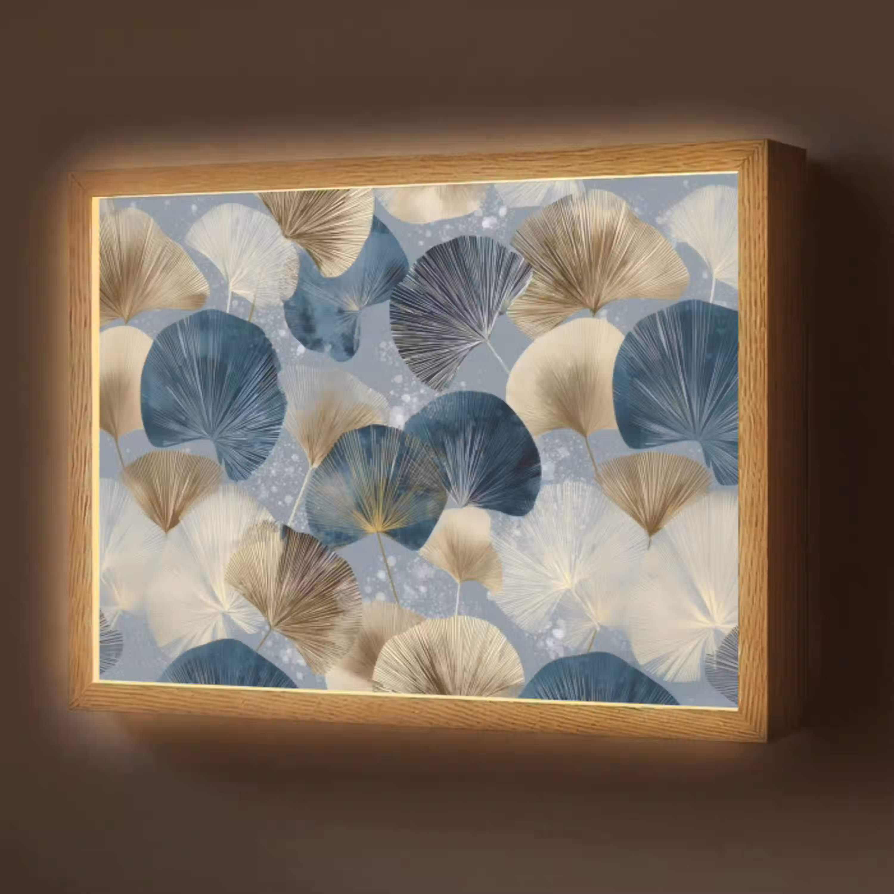 Bladeren - Abstract - Goud - Blauw Light Box met batterij (Wandlamp) middel -z3d_website
