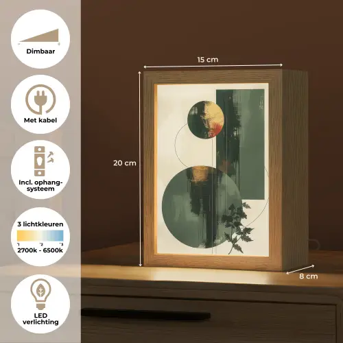 Kunst - Cirkels - Modern - Abstract Light Box met kabel (Tafellamp) klein -USP_NL