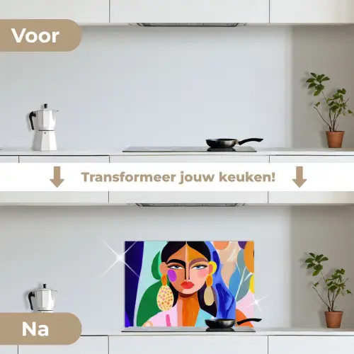 Portret - Vrouw - Modern keuken achterwand spatscherm klein -voor_na_NL