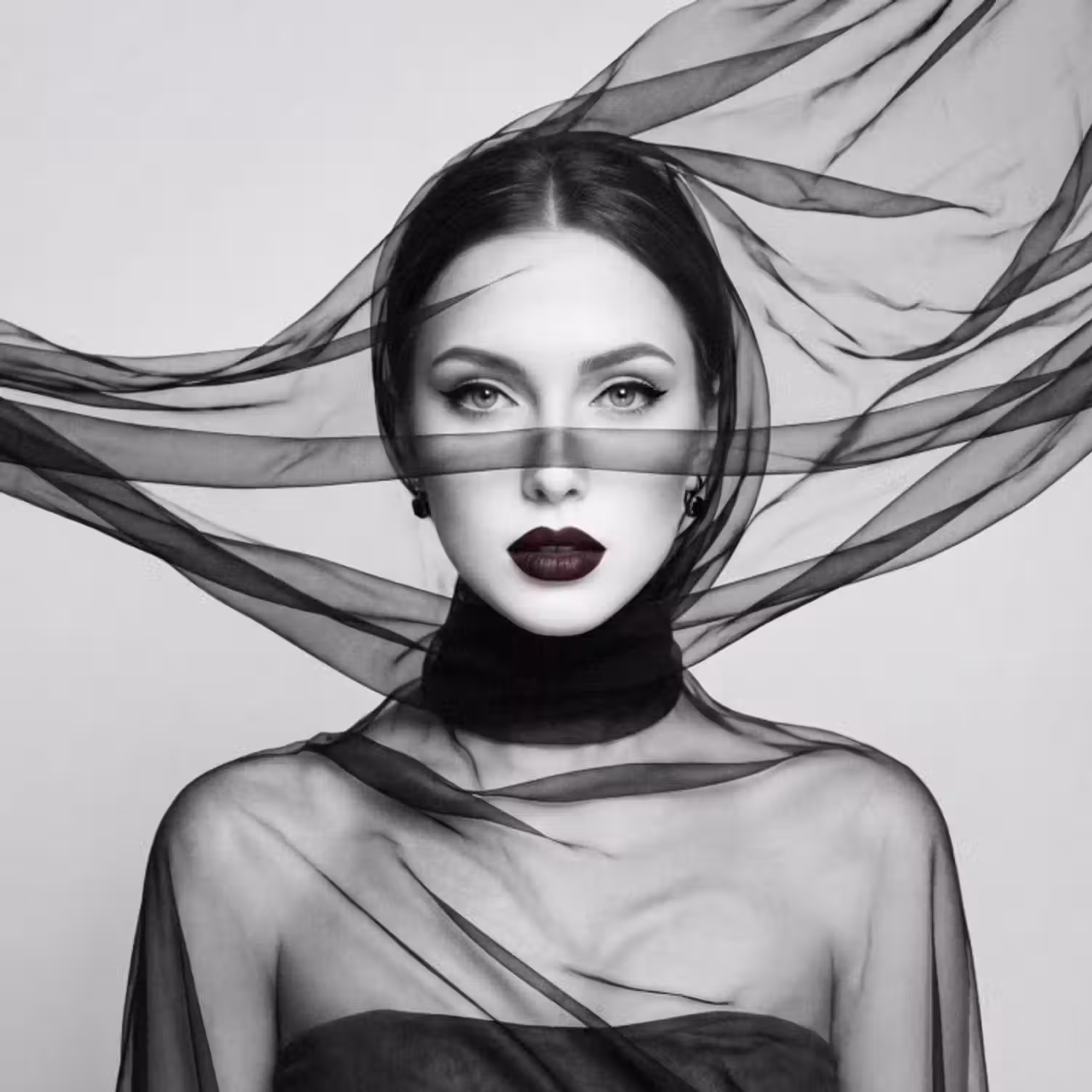 Behang - Vrouw - Sluier - Portret - Zwart  - Wit - Elegant