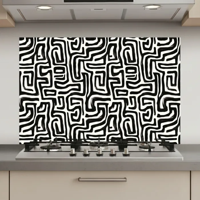 Grafisch - Lijnen - Zwart - Wit keuken achterwand spatscherm klein 900 -3d_website
