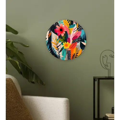 Schilderij - Abstract - Bloemen - Roze Wandcirkel plexiglas klein -sfeer3