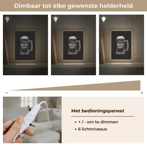 Bierpul - Witte krijtletters - Happy beer day Light Box met kabel (Tafellamp) klein -USP_dimbaarNL