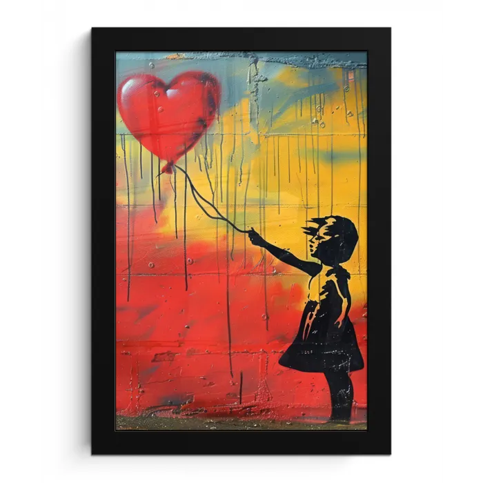 Banksy - Kunst - Graffiti - Meisje - Street art fotolijst zwart zonder passe partout klein -3d