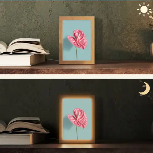 Blad - Anthurium - Stippen - Roze Light Box met kabel (Tafellamp) klein -sfeer3