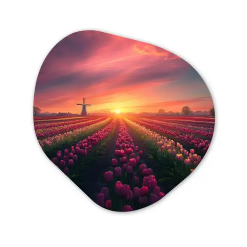 Windmolen - Zonsondergang - Landschap Wandcirkel Organisch Plexiglas middel -3d