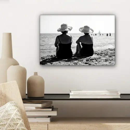 Vrouwen - Zonnehoed - Strand - Zwart - Wit canvas 2cm klein -sfeer6
