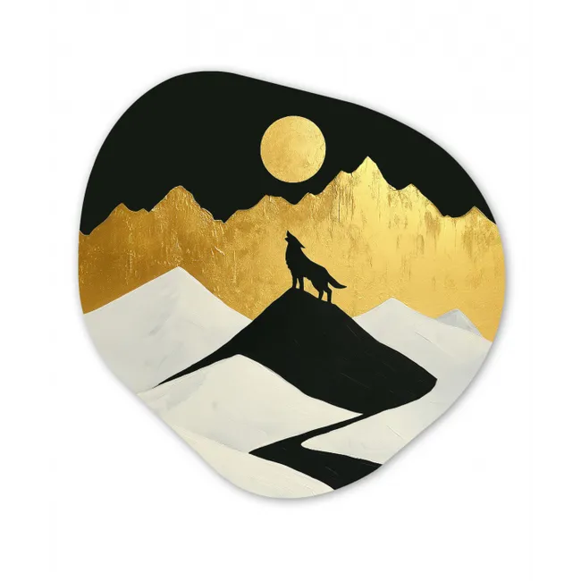 Wolf - Bergen - Maan - Zwart Wandcirkel Organisch Forex 3mm klein -3d