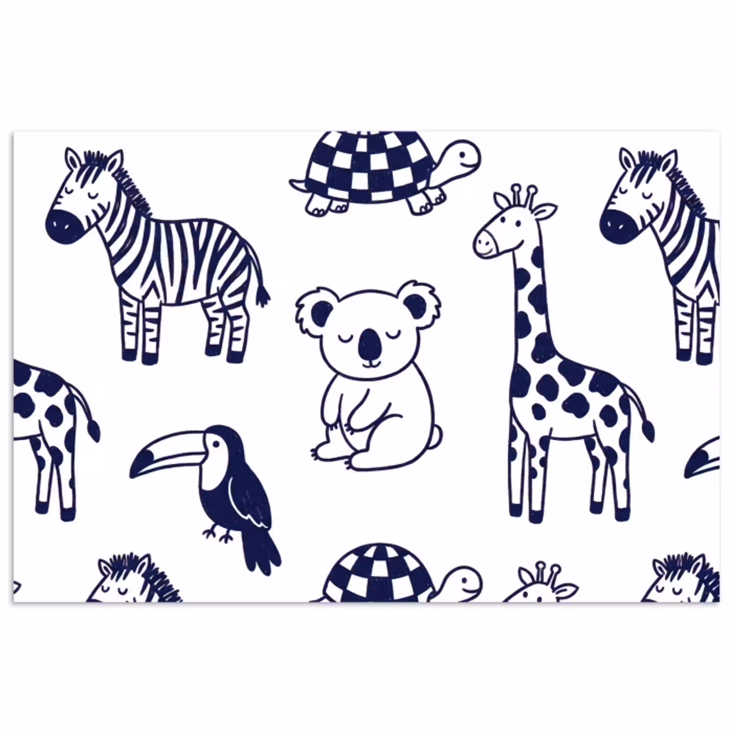 Dieren - Patroon - Kinderkamer - Grafisch - Wit-Blauw poster papier klein -3d