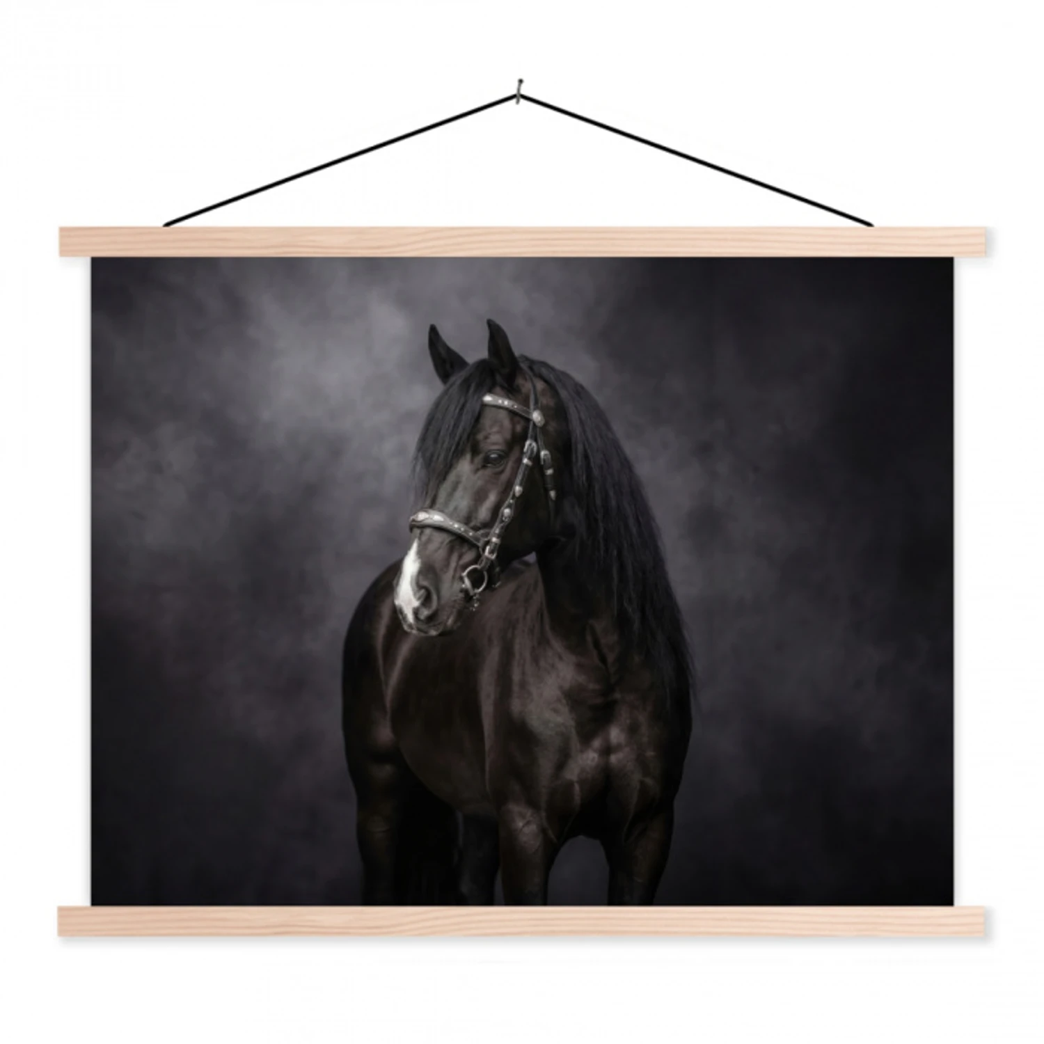 Portret - Paard - Zwart textielposter latten blank klein -3d