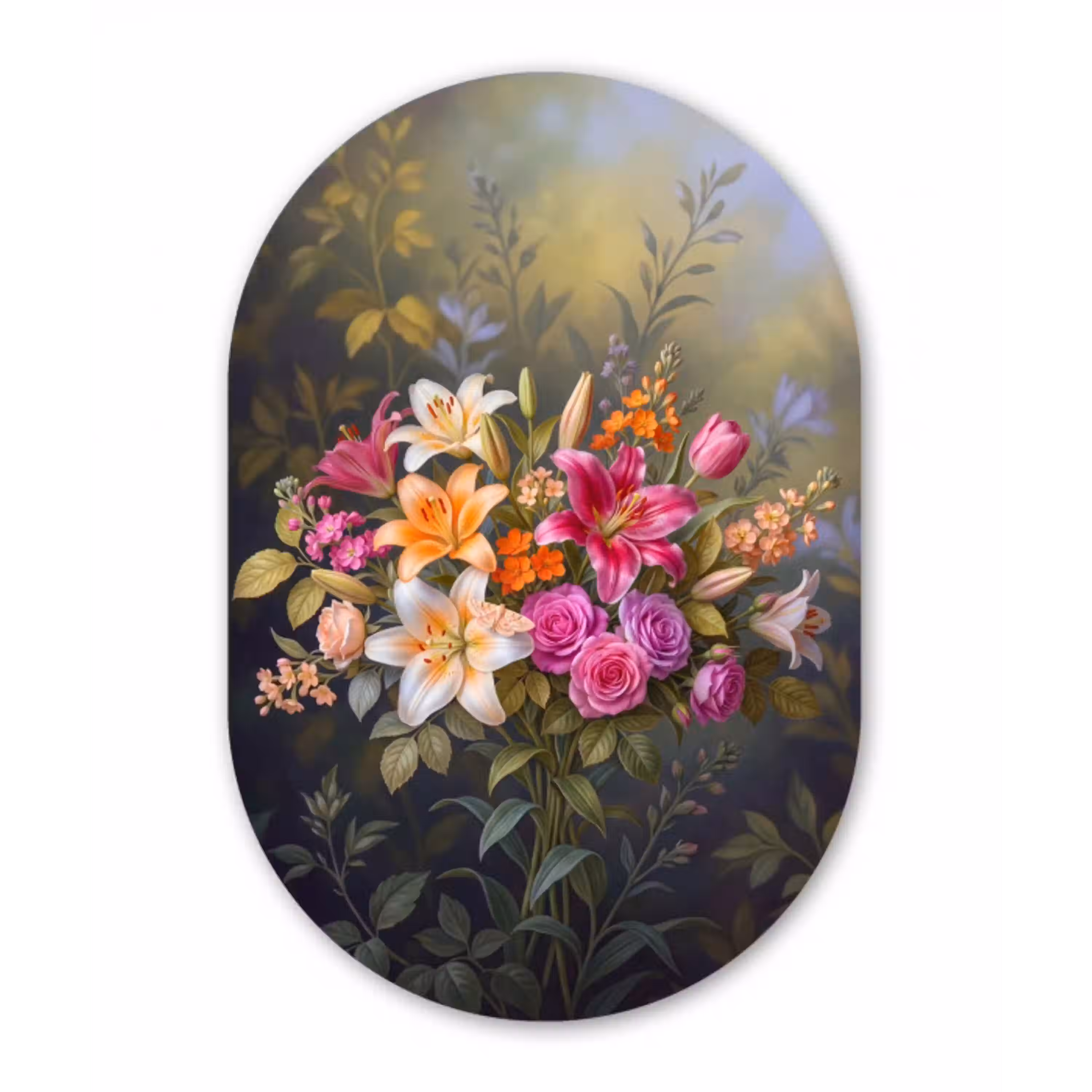 Bloemen - Boeket - Natuur - Kleurrijk - Modern Wandcirkel Ovaal Aluminium middel -3d