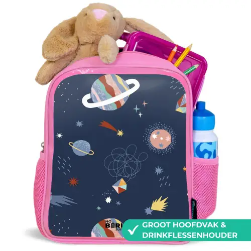 Planeten in de hemel Kinderrugzak - Roze middel -inhoud_NL
