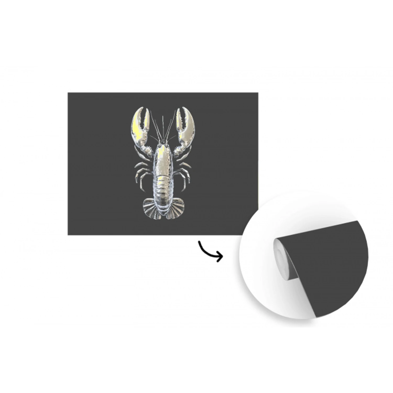 Kreeft - Zilver - Metallic - Luxe fotobehang vinyl groot -3d