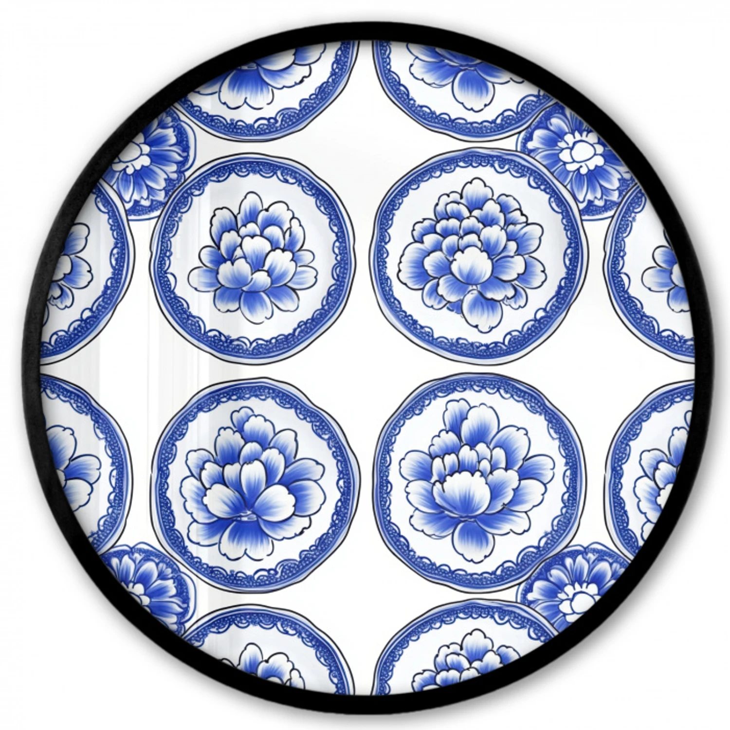 Cirkels - Bloemen - Blauw Fotolijst rond zonder passe partout klein 856 -3d