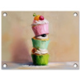 Cupcakes - Gestapeld - Kleurrijk - Fruit tuinposter los doek klein -3d