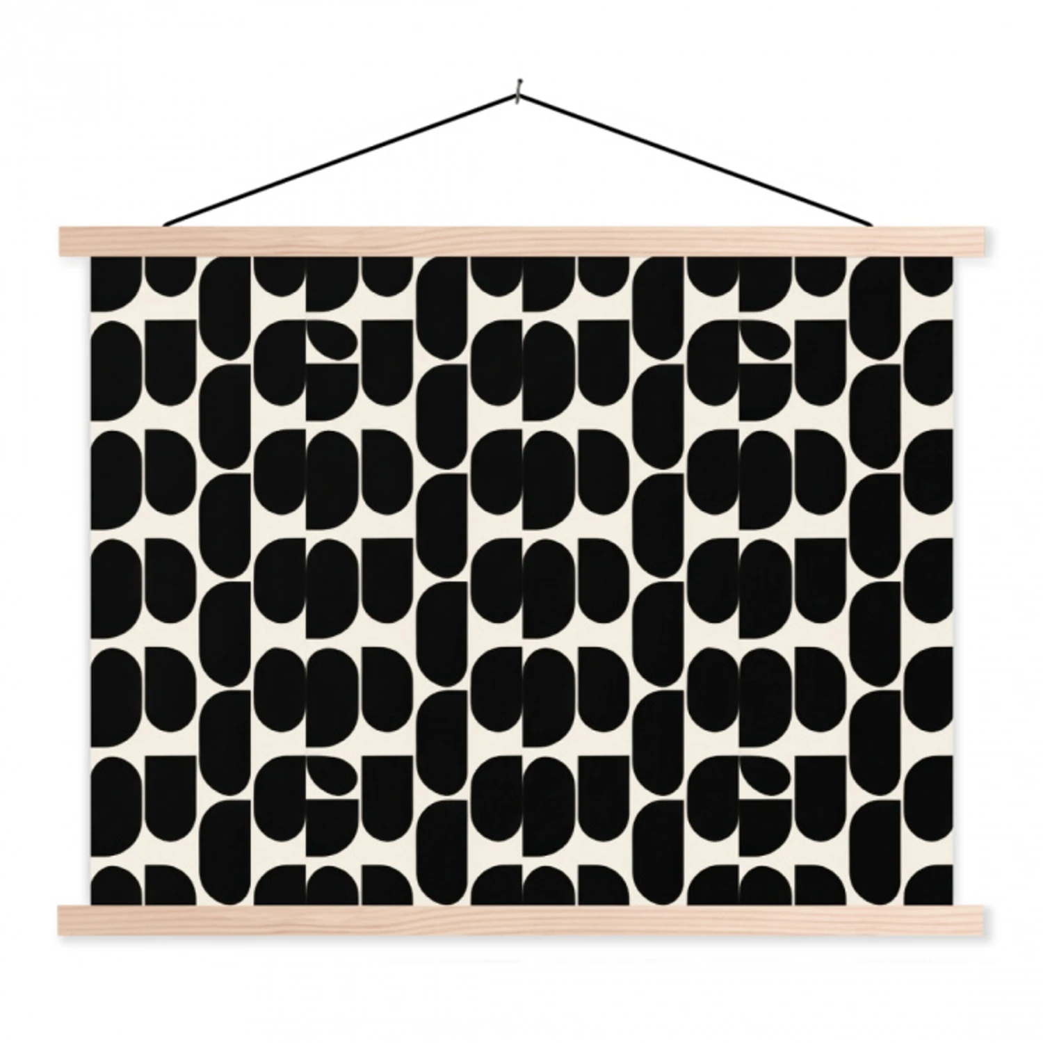 Modern - Patroon - Zwart textielposter latten blank klein 122 -3d